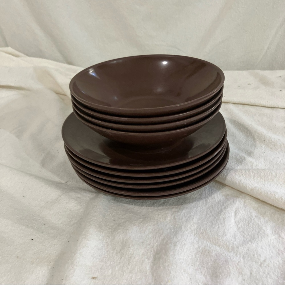 Vintage Allied Chemical Melamine Brown Plate Bowl 10 Piece